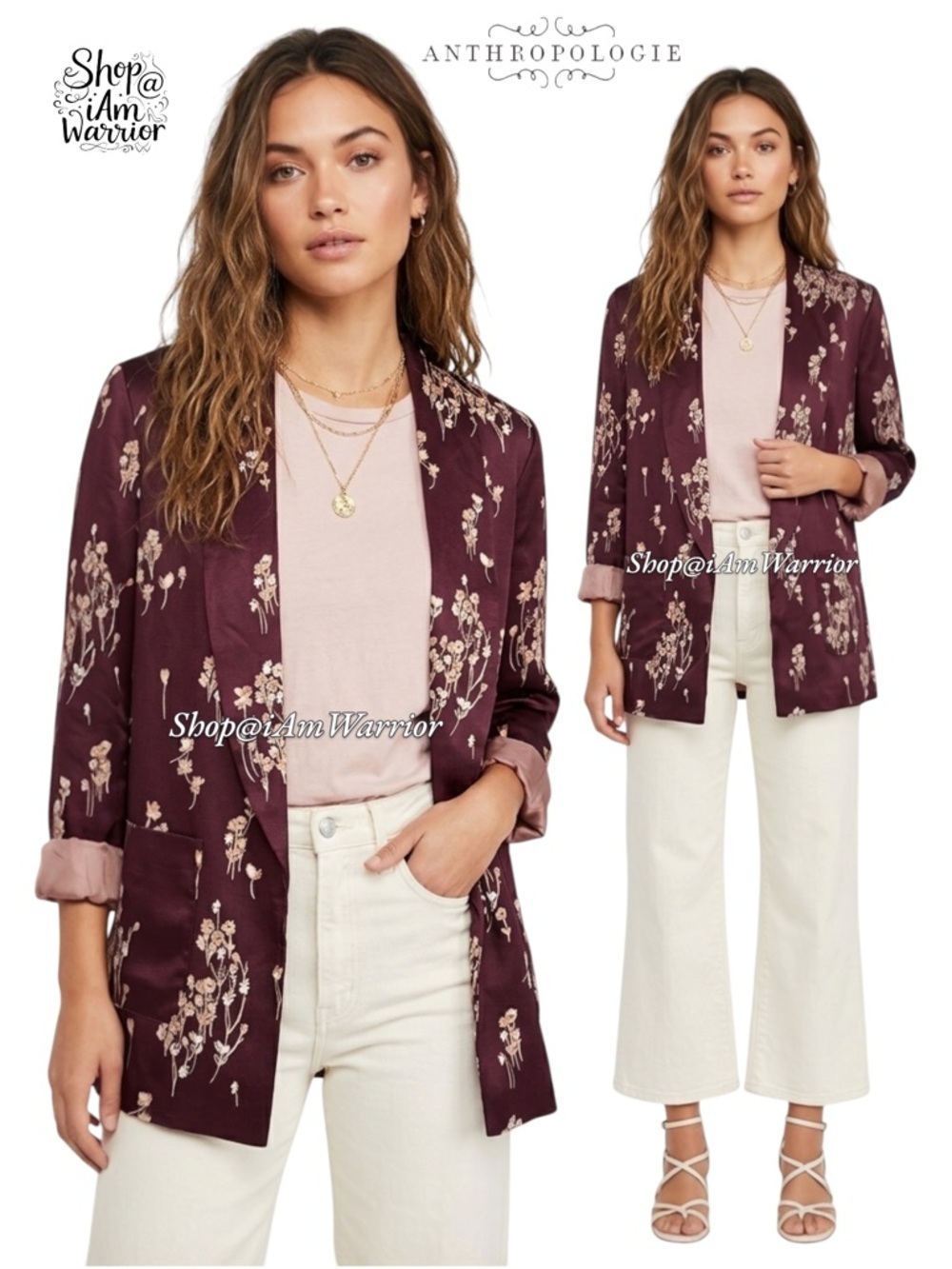 Anthropologie merlot floral 90’s style oversized satin blazer *Shop@iAmWarrior